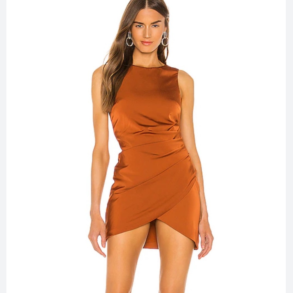 NBD Circe Draped Satin Mini Dress in Copper Christmas Holidays New Year Party